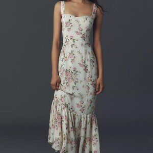 Reformation White Pink Floral Maxi Dress with Lace Details Size 0 (XS)